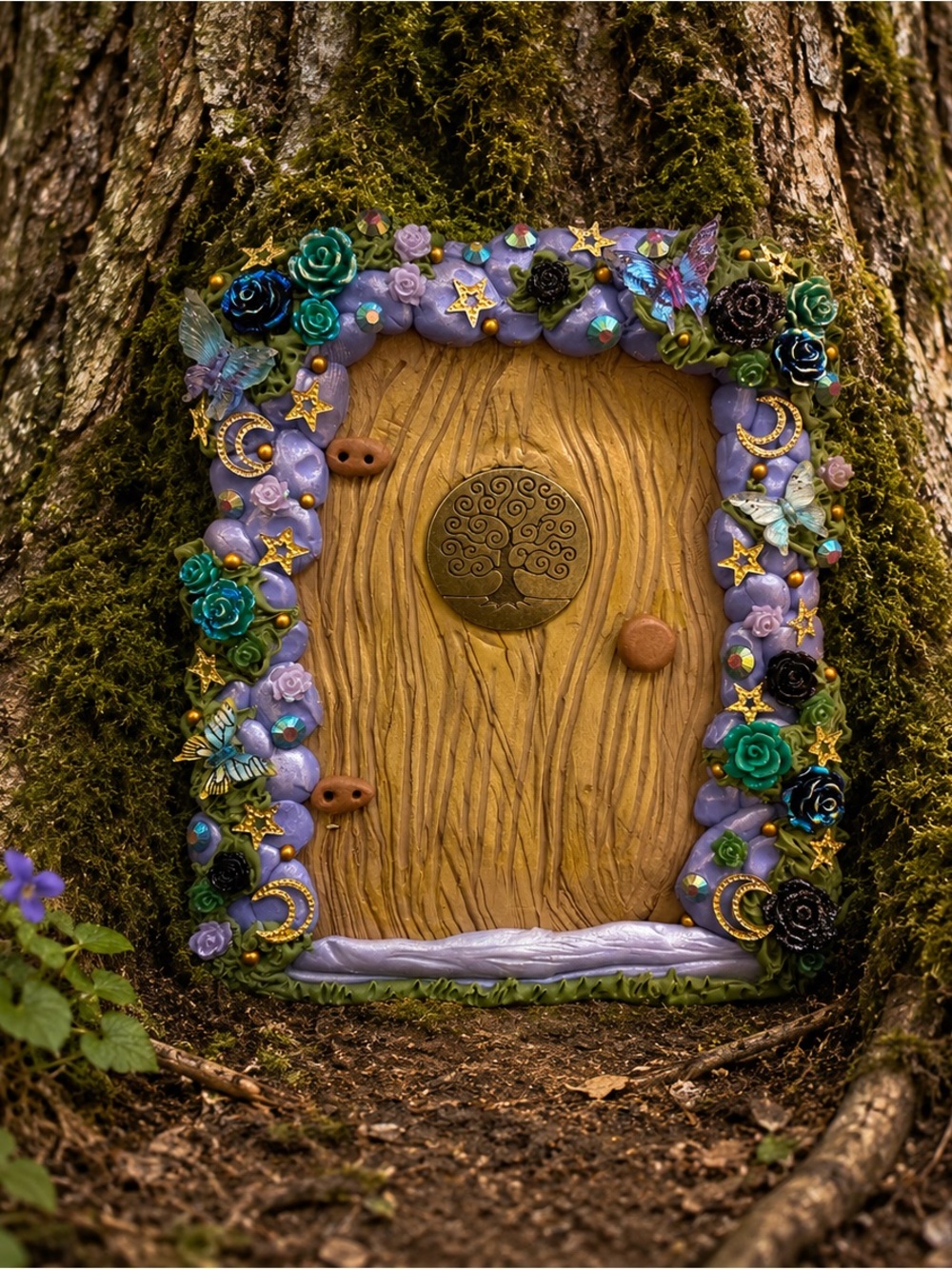 Handcrafted Tree of Life Fairy Door wall or garden decor indoor/outdoor use 6”